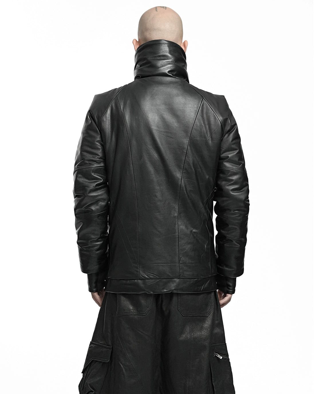 Leather Diagonal Zip Winter Jacket - Image 10