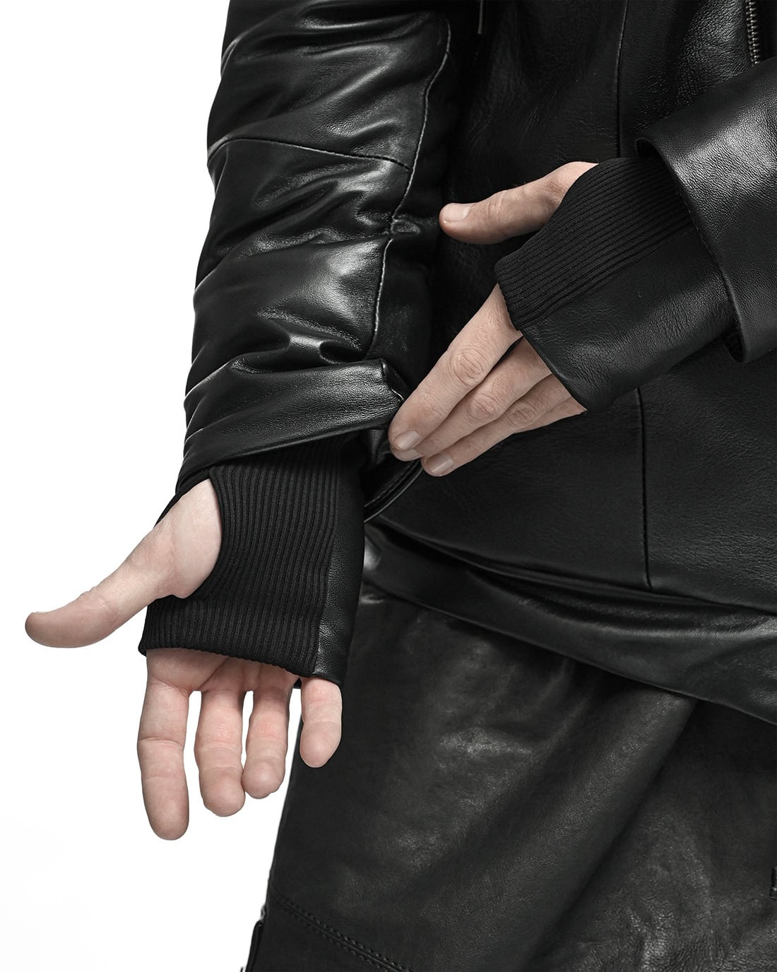 Leather Diagonal Zip Winter Jacket - Image 12