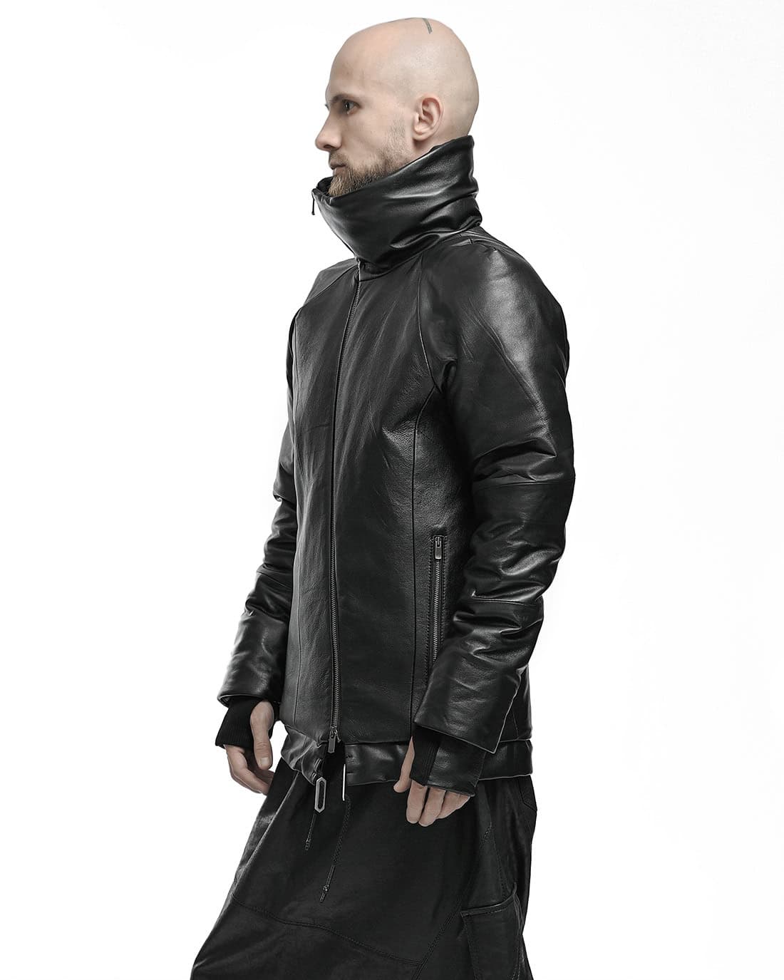 Leather Diagonal Zip Winter Jacket