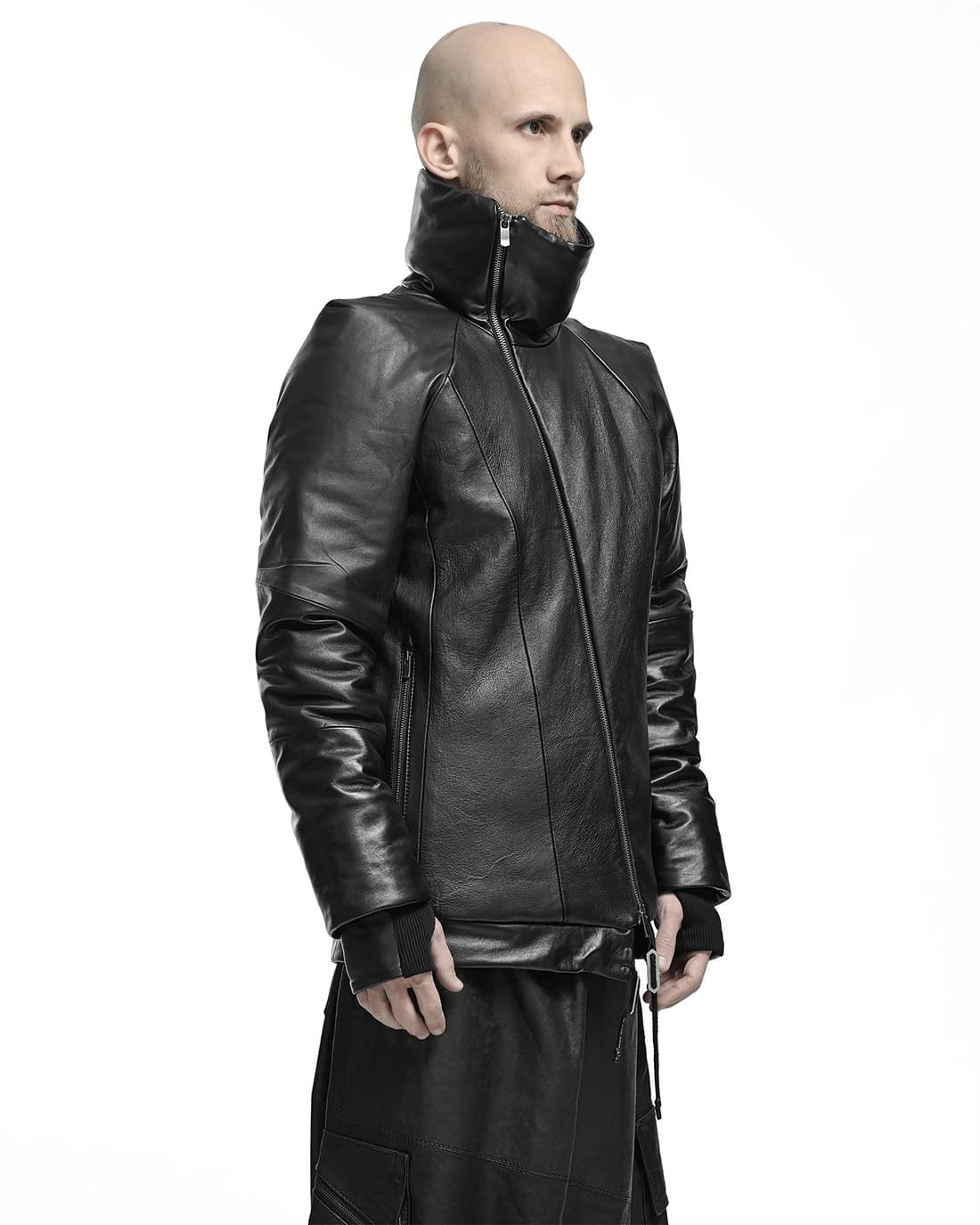 Leather Diagonal Zip Winter Jacket
