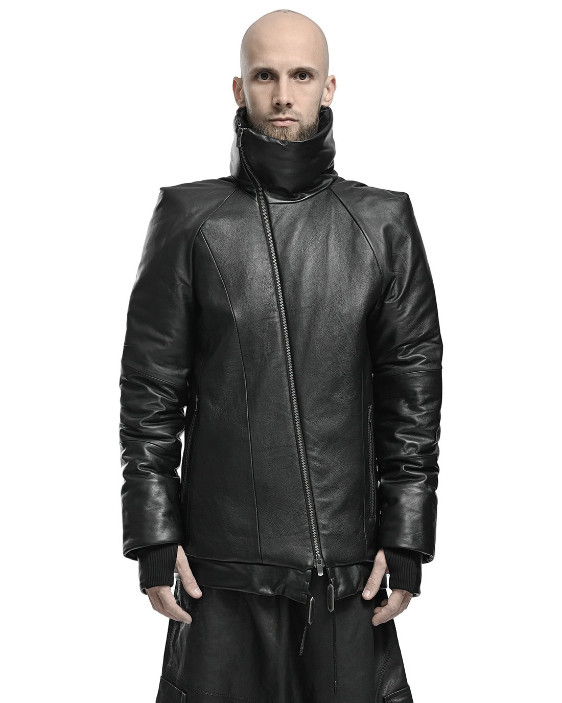 Leather Diagonal Zip Winter Jacket - Image 5