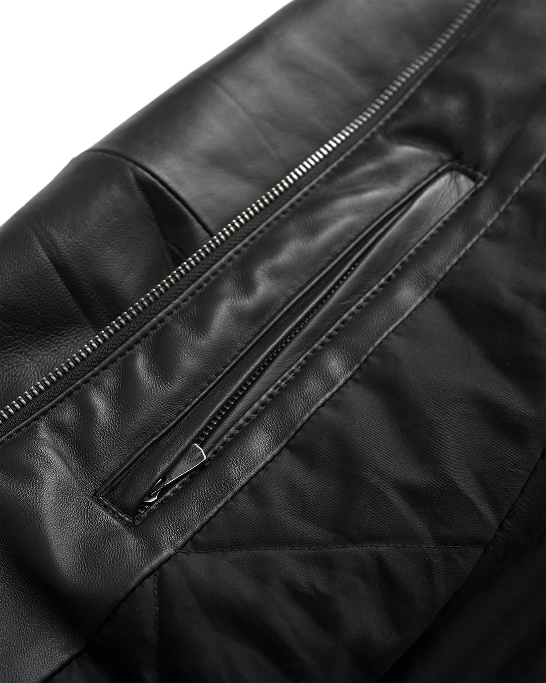 Leather Diagonal Zip Winter Jacket