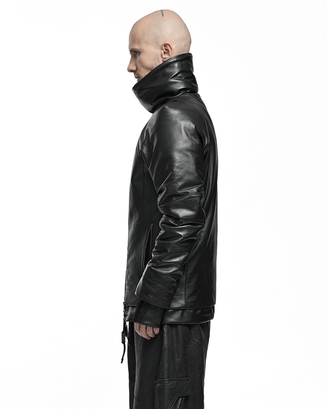 Leather Diagonal Zip Winter Jacket