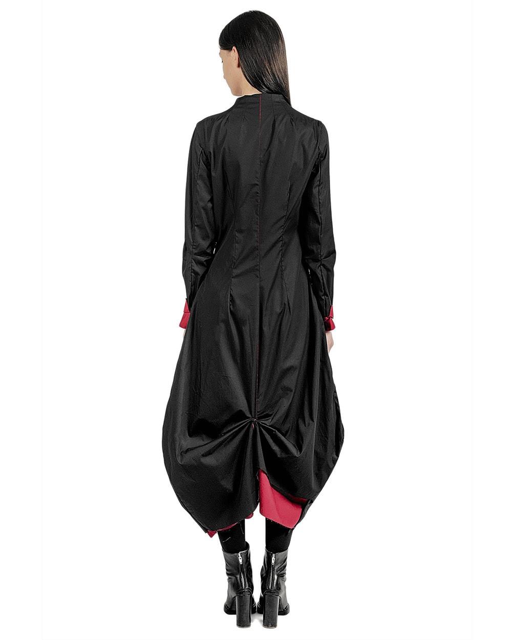 MINOAR - Layered Constructive Dress Shirt, Women's black cotton dress with diagonal welt pockets - 5