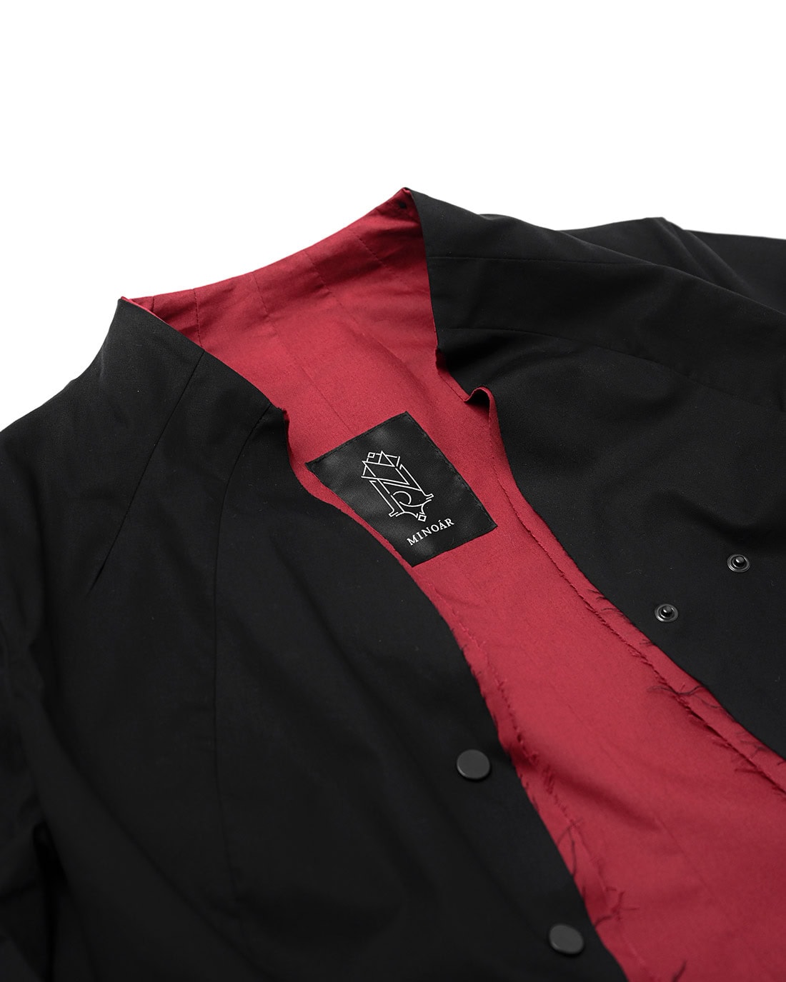 MINOAR - Layered Constructive Dress Shirt, Women's black cotton dress with diagonal welt pockets - 6