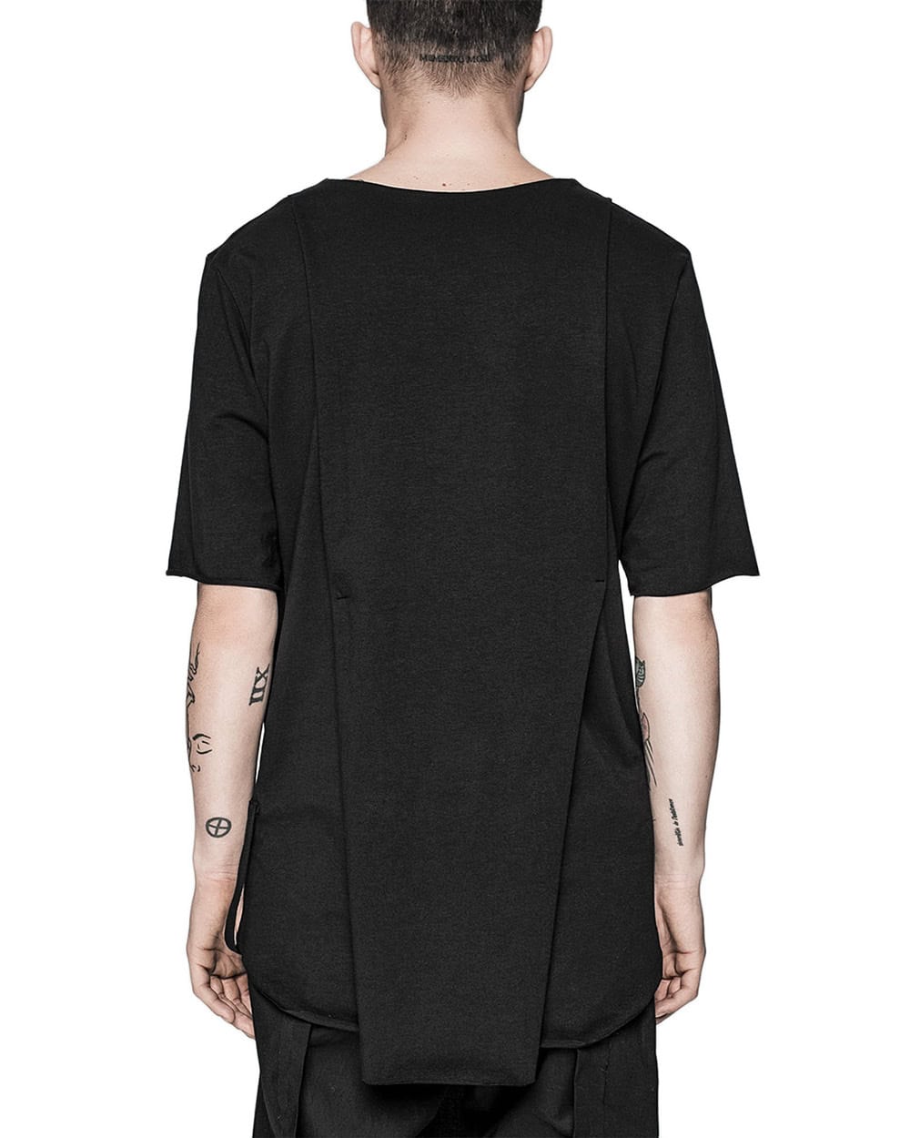 MINOAR - Layered Loose T-shirt, Men's black cotton T-shirt with layered construction - 5