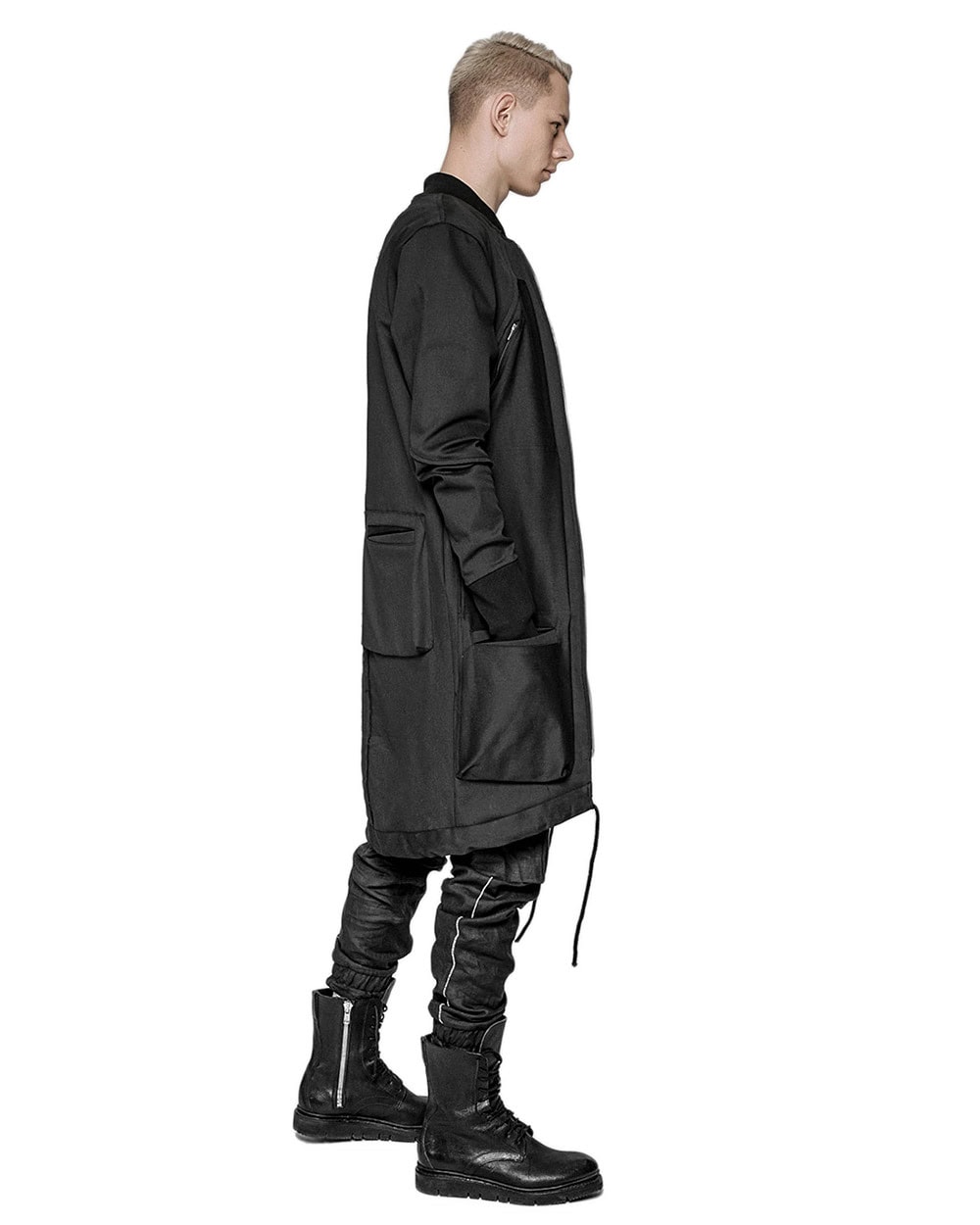 MINOAR - Utility Cargo Bomber Jacket, Men's black cotton jacket with thumb openings - 6