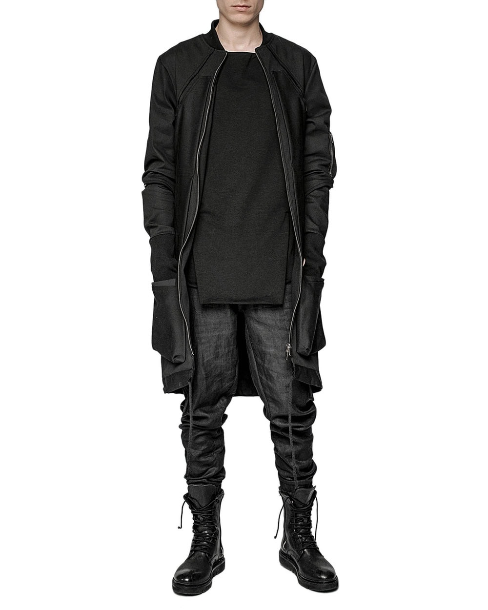 MINOAR - Utility Cargo Bomber Jacket, Men's black cotton jacket with thumb openings - 7