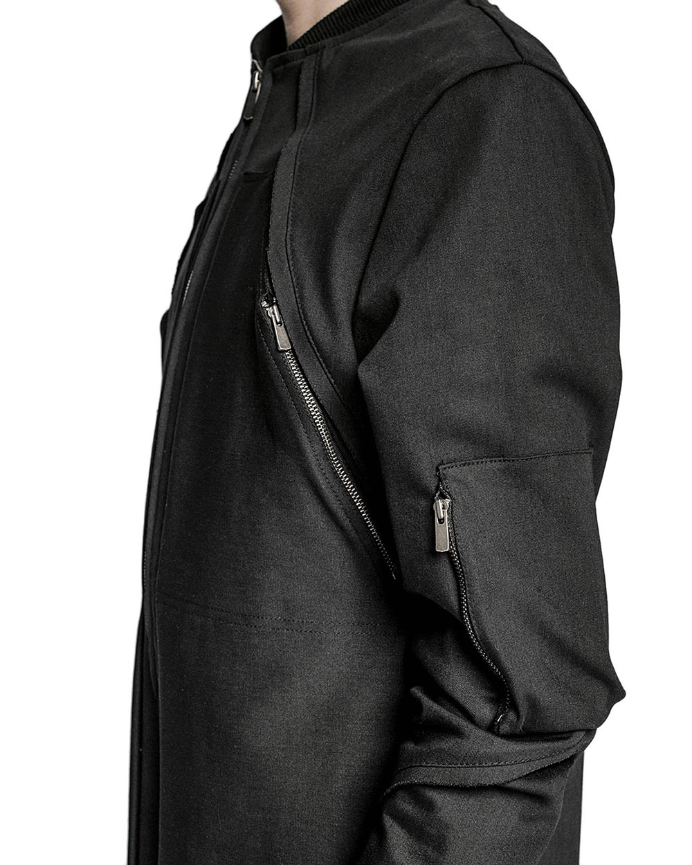 MINOAR - Utility Cargo Bomber Jacket, Men's black cotton jacket with thumb openings - 10