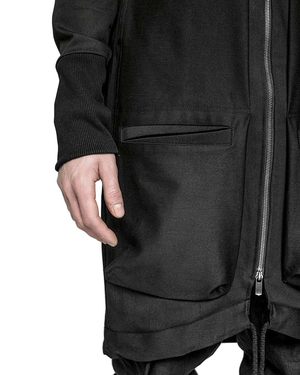 MINOAR - Utility Cargo Bomber Jacket, Men's black cotton jacket with thumb openings - 8