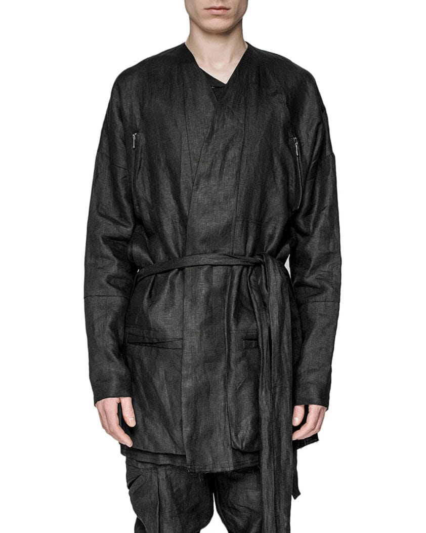 Wrapper Coat Utility Wrapper Linen Coat - MINOAR.COM
