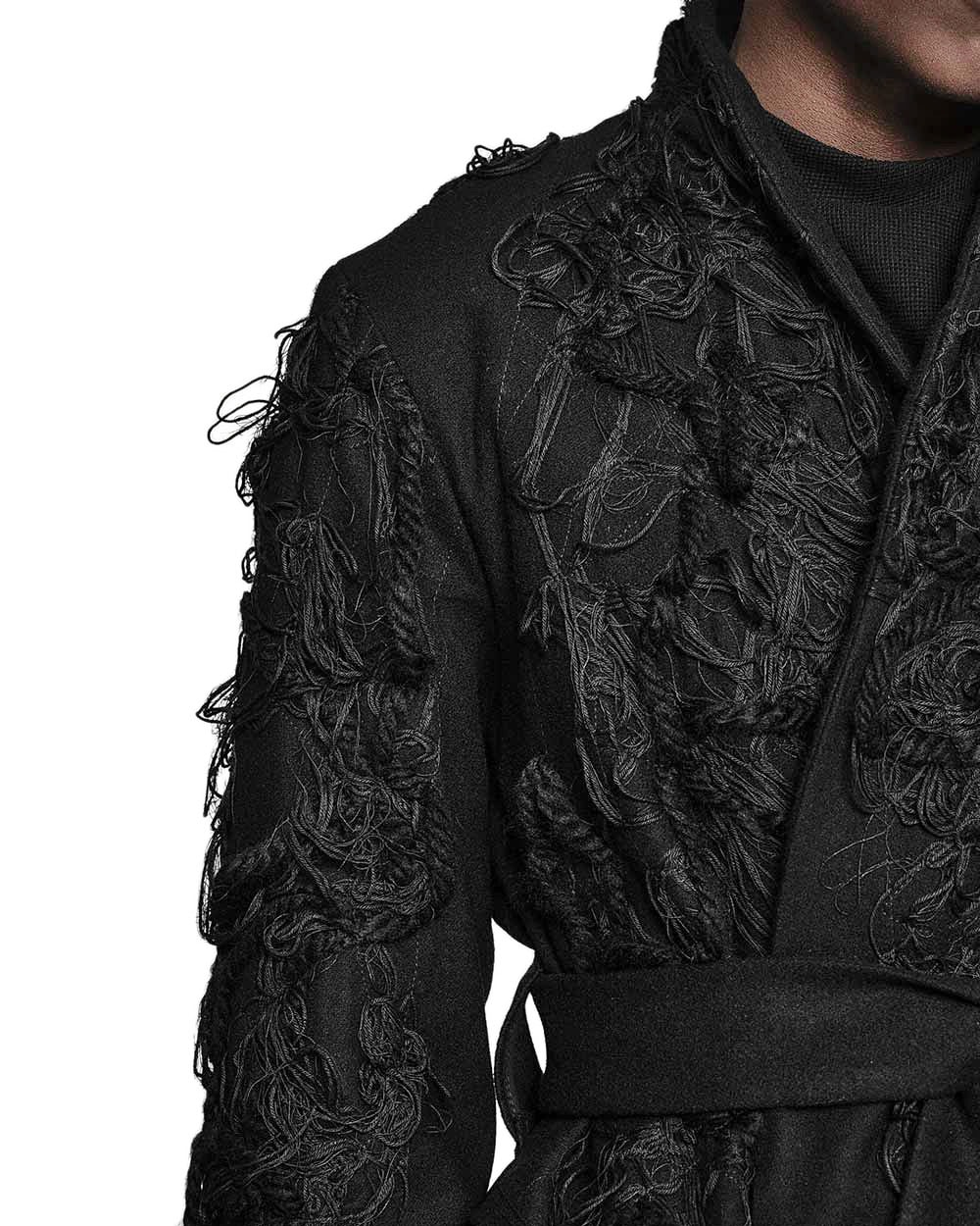MINOAR - Fiber Bond Wrapper Winter Coat, Men's black cotton coat with Fiber-Bond texture - 7