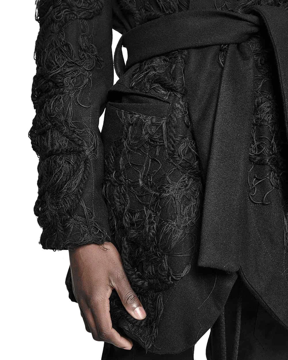 MINOAR - Fiber Bond Wrapper Winter Coat, Men's black cotton coat with Fiber-Bond texture - 8