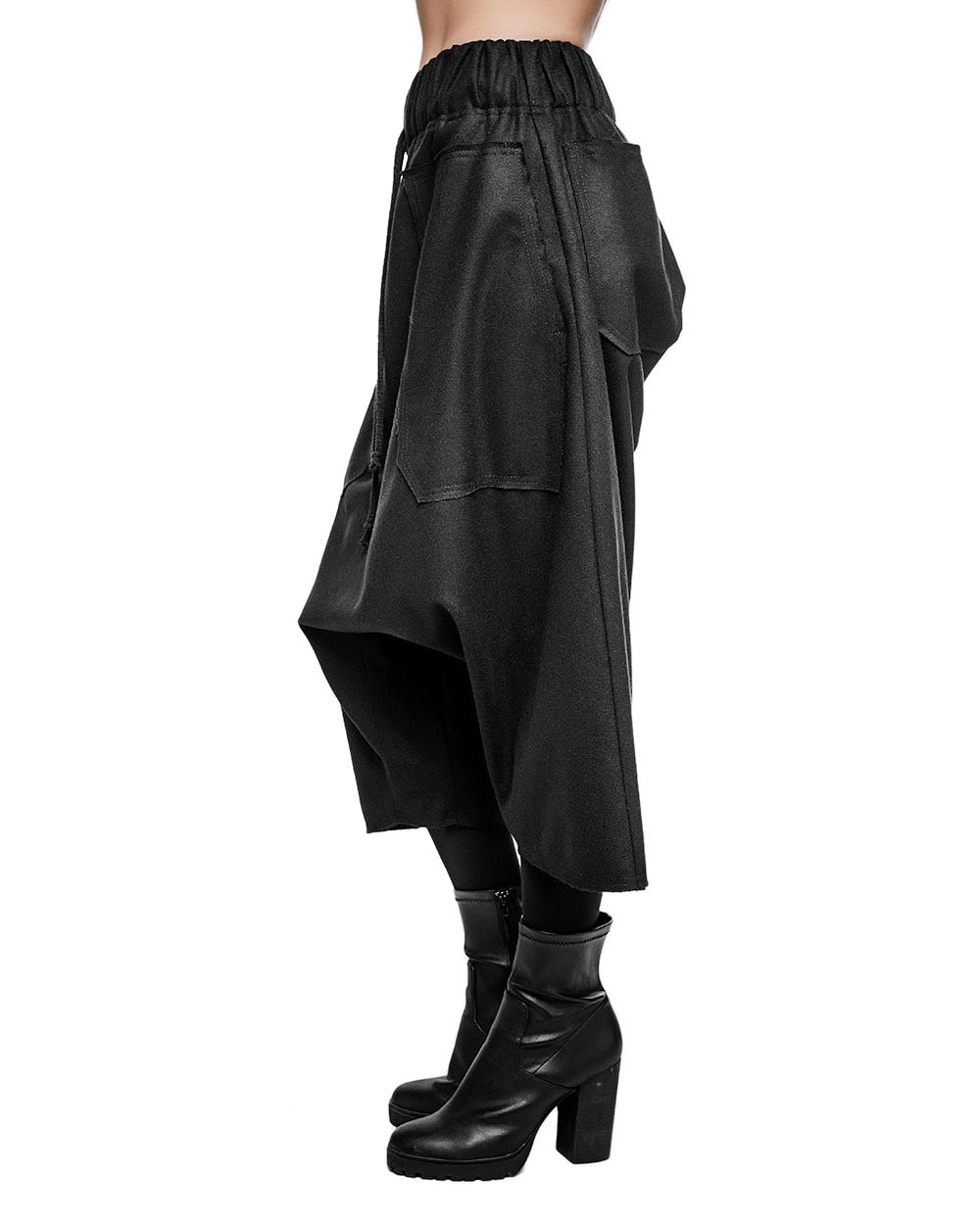 MINOAR - Wool Dropcrotch Winter Shorts, Women's black wool shorts with drop-crotch silhouette - 5