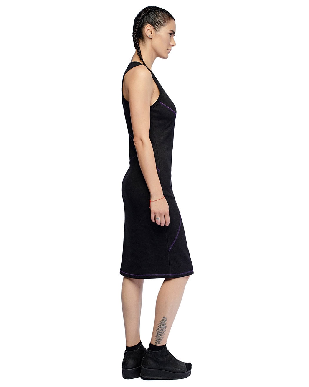 MINOAR - Angular Segment Elongated Dress Top, Women's black cotton dress with layered construction - 6