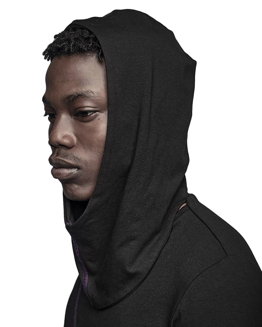 MINOAR - Angular Segment Hooded Top, Men's black cotton top with ribbed knit texture - 6