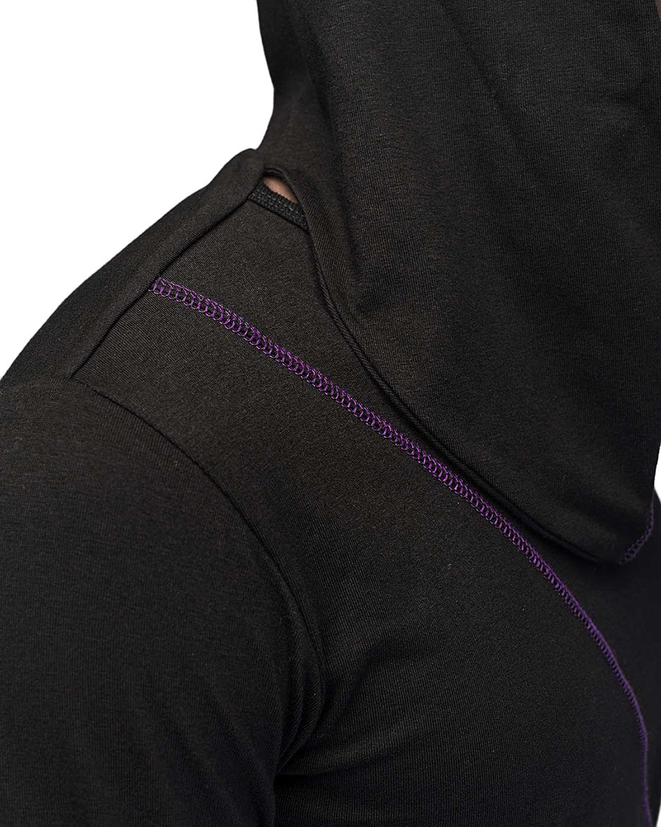 MINOAR - Angular Segment Hooded Top, Men's black cotton top with ribbed knit texture - 7