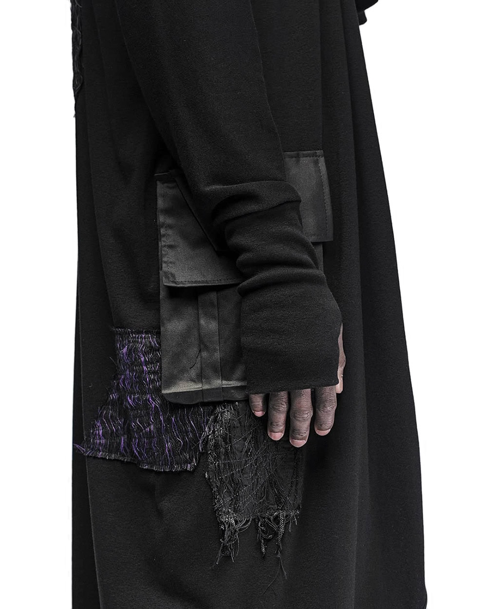 MINOAR - Artwork Long Draped Cardigan, Men's black cotton cardigan with Fiber-Bond texture - 8