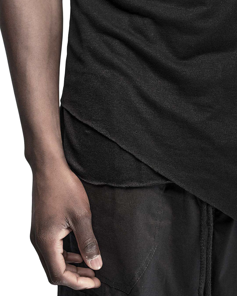 MINOAR - Double Layered Soft Sleeveless Top, Men's black cotton top with layered construction - 6