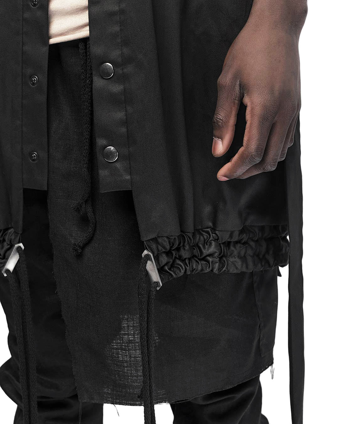 MINOAR - Hooded Cargo Sleeveless Wrap Jacket, Men's black cotton jacket with cargo pocket detail - 8