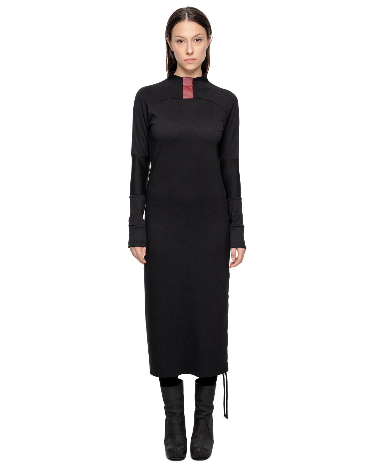 MINOAR - Charge Adjustable Red Segment Dress, Women's black cotton dress with raised collar detail - 5