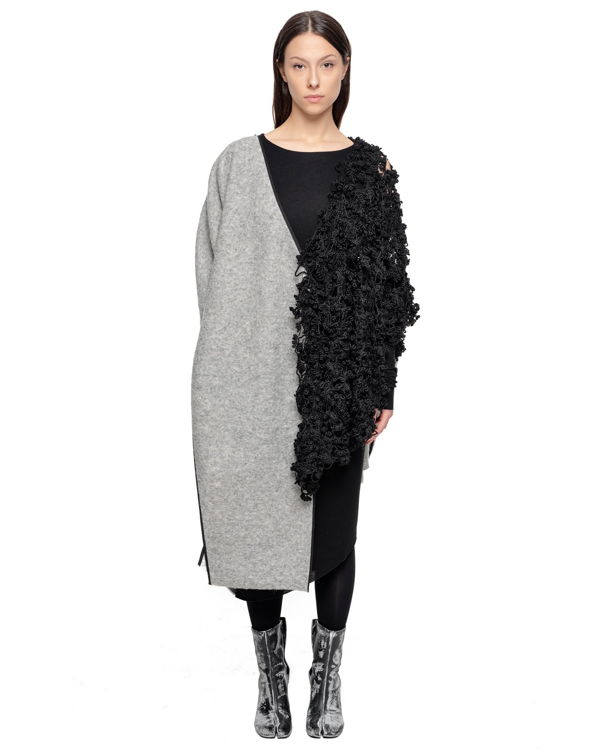 Deconstruct Wool Fiber-Bond Contrast Poncho - Image 5