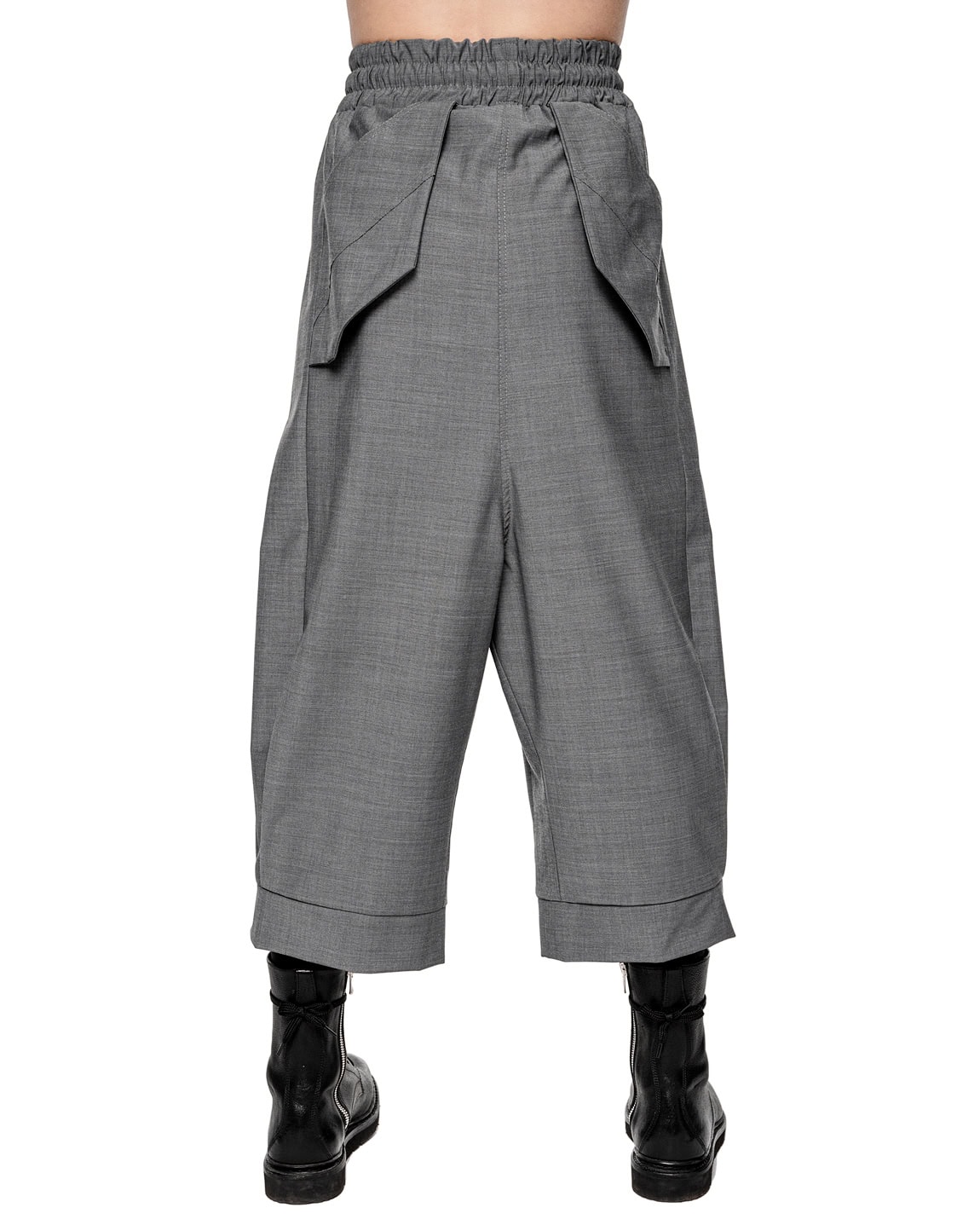 MINOAR - External Cropped Loose Grey Trousers, Men's black wool trousers with drop-crotch silhouette - 7