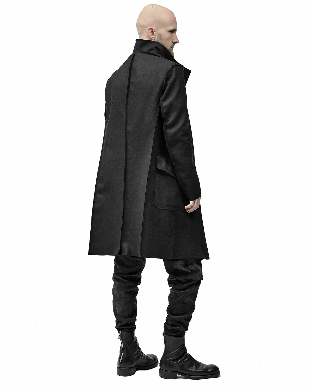 Black Wool Reversed High Neck Coat - Image 10