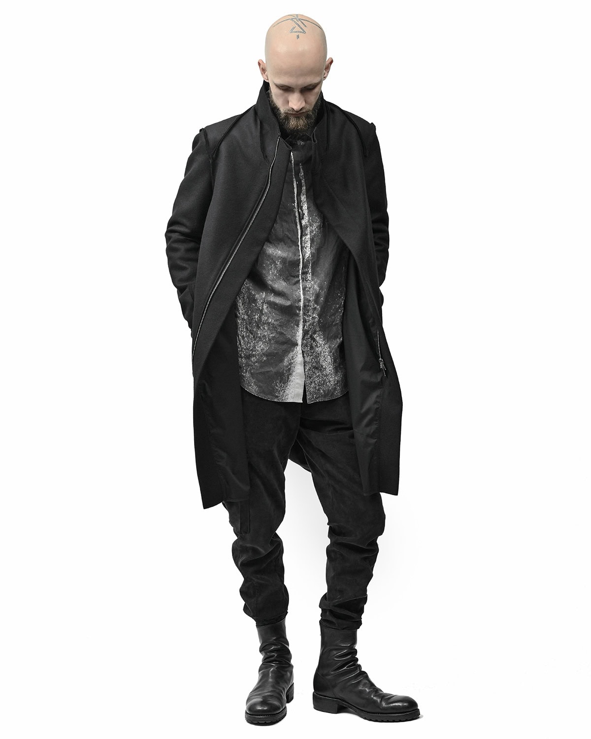 Black Wool Reversed High Neck Coat - Image 6