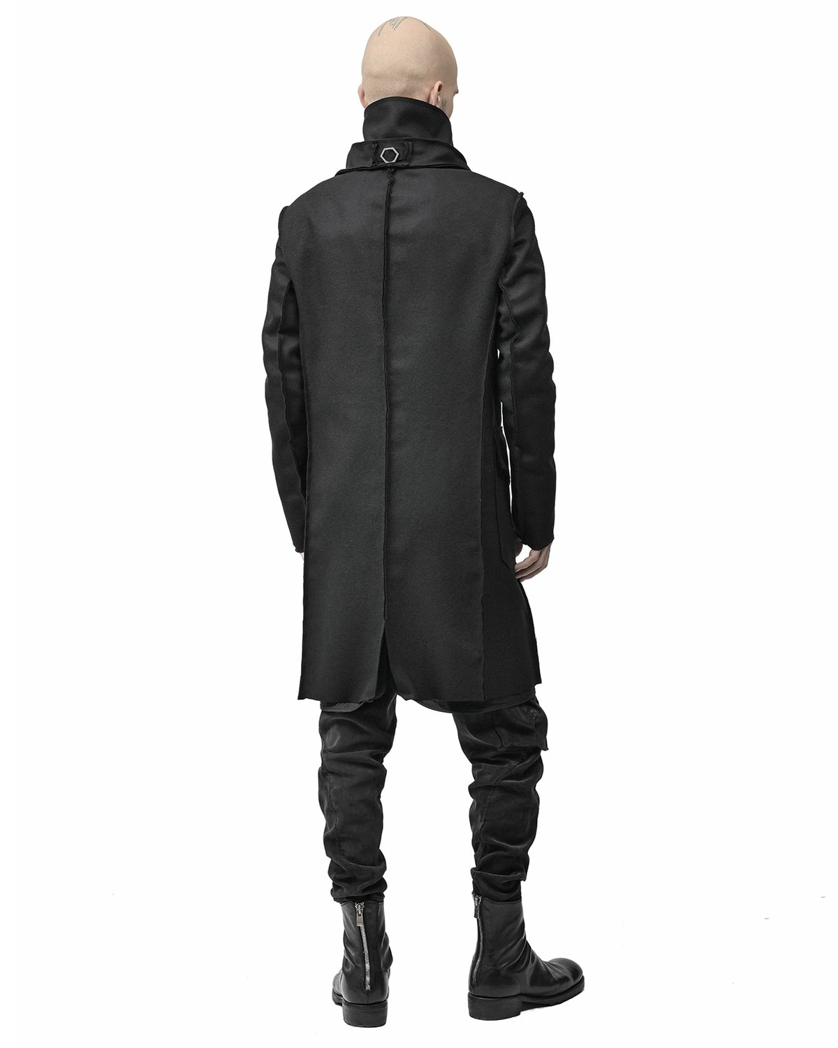 Black Wool Reversed High Neck Coat - Image 11