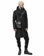 Black Wool Reversed High Neck Coat