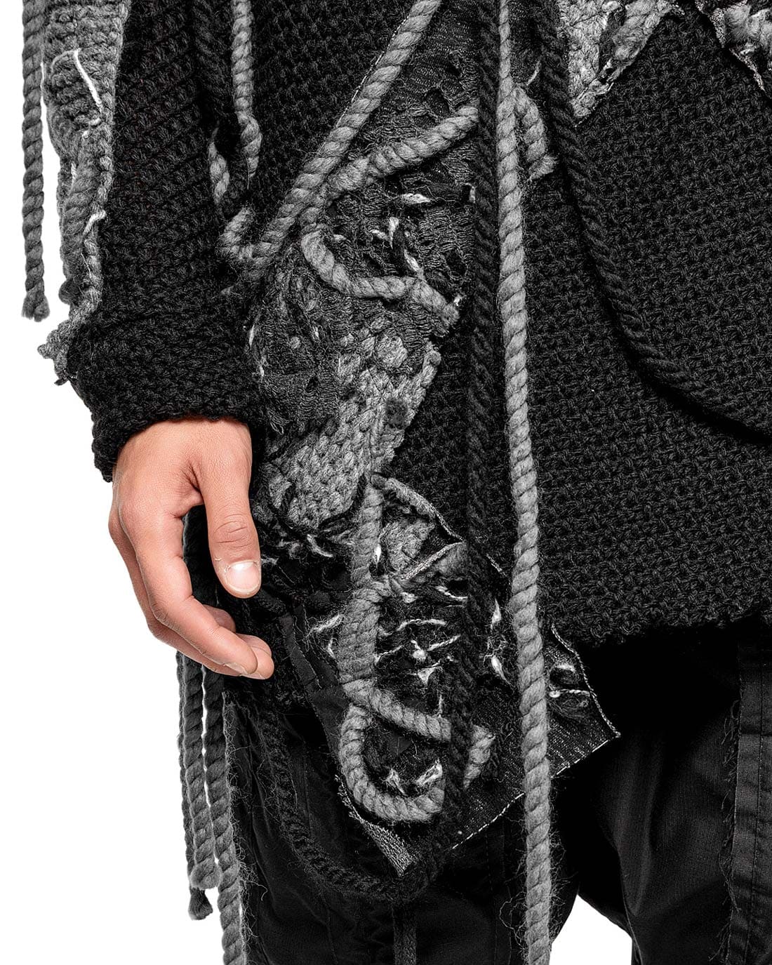 MINOAR - Phase Fiber Bond Boro Artwork Sweater, Men's black wool sweater with Fiber-Bond texture - 11