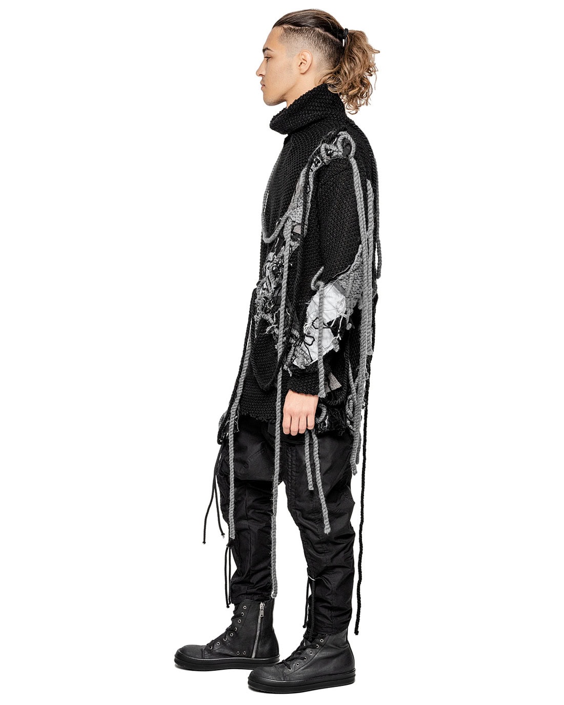 MINOAR - Phase Fiber Bond Boro Artwork Sweater, Men's black wool sweater with Fiber-Bond texture - 5