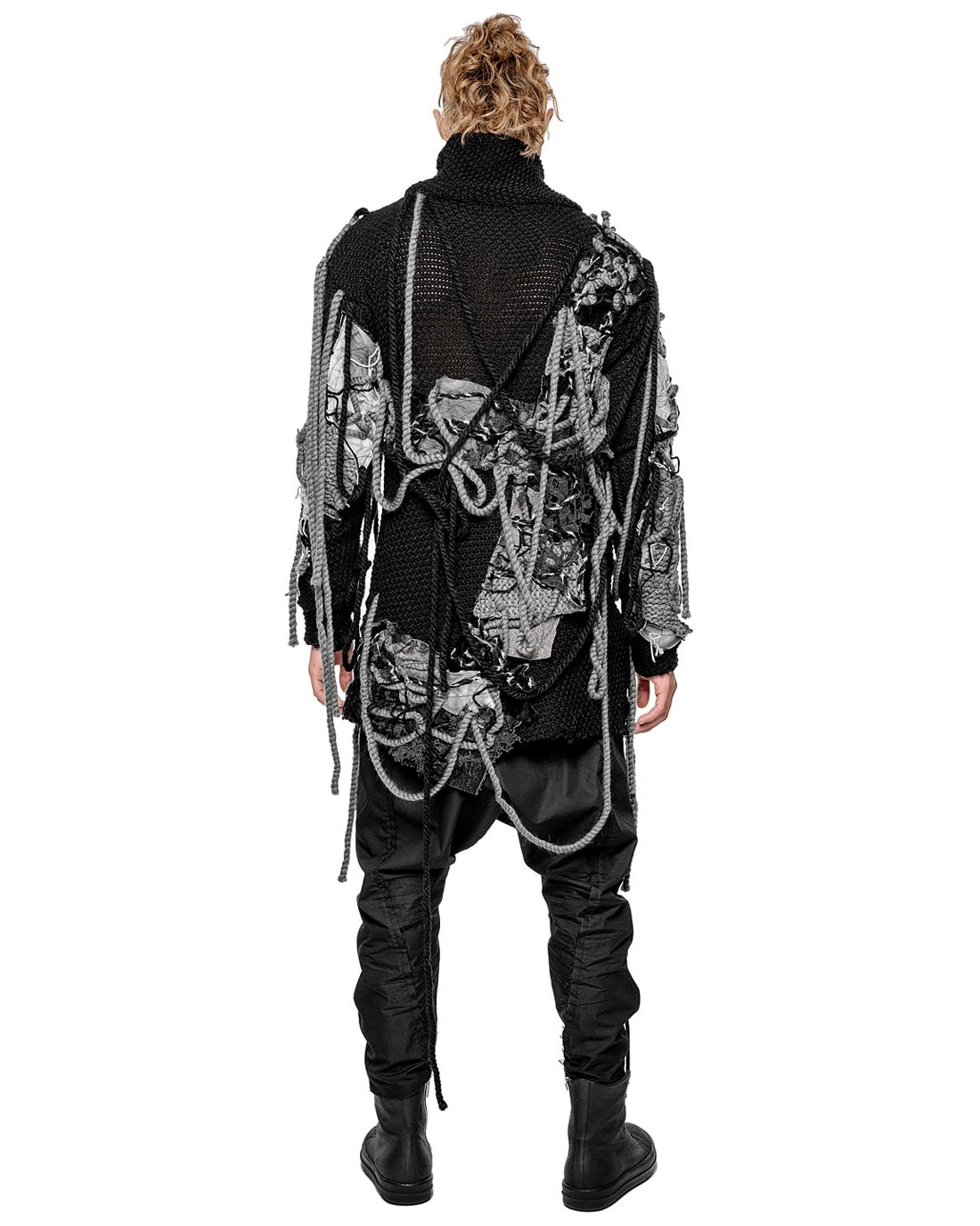MINOAR - Phase Fiber Bond Boro Artwork Sweater, Men's black wool sweater with Fiber-Bond texture - 8