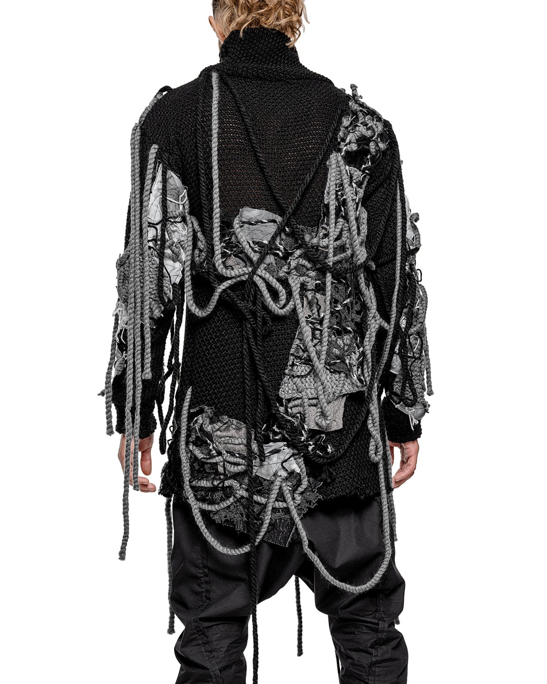MINOAR - Phase Fiber Bond Boro Artwork Sweater, Men's black wool sweater with Fiber-Bond texture - 7