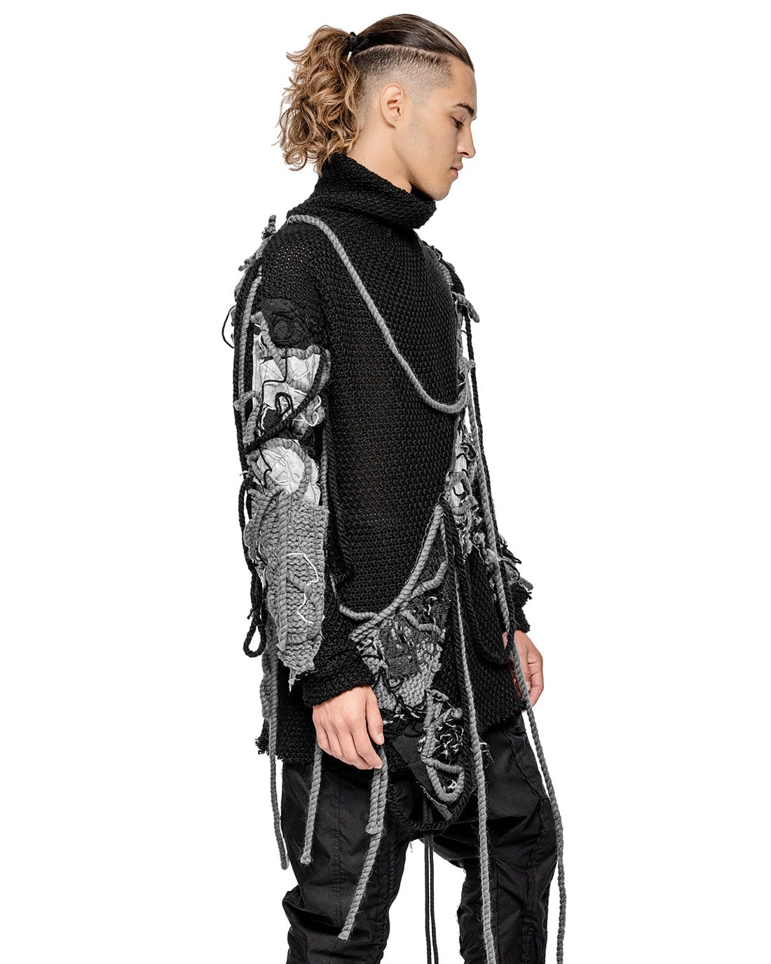 MINOAR - Phase Fiber Bond Boro Artwork Sweater, Men's black wool sweater with Fiber-Bond texture - 6