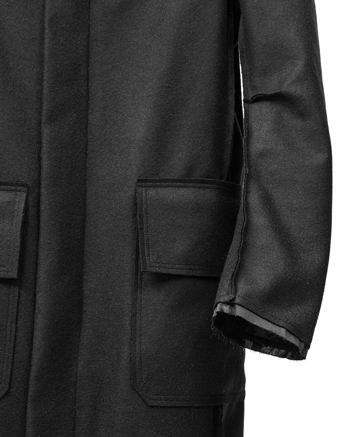 Black Wool Reversed High Neck Coat - Image 15