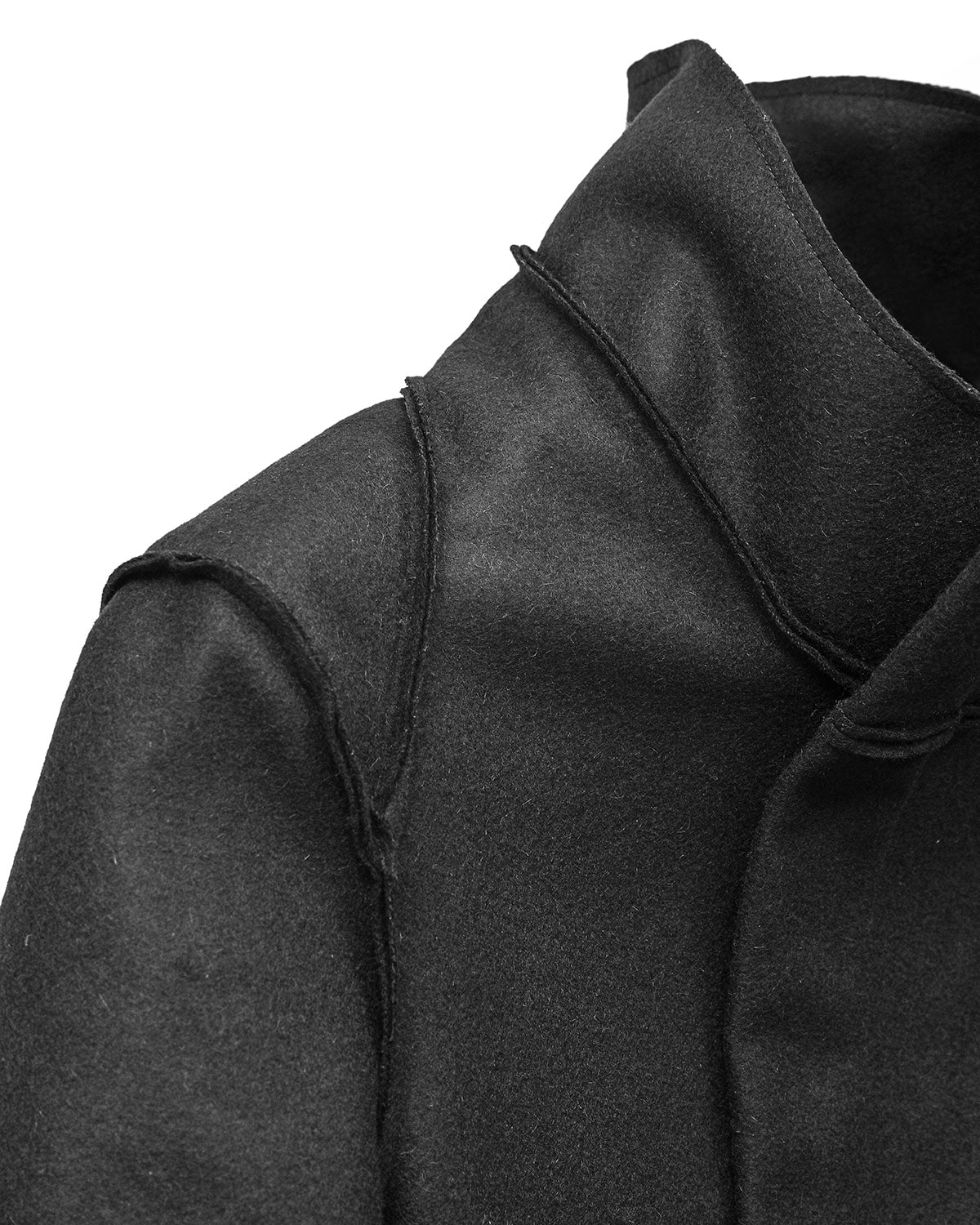 Black Wool Reversed High Neck Coat - Image 14