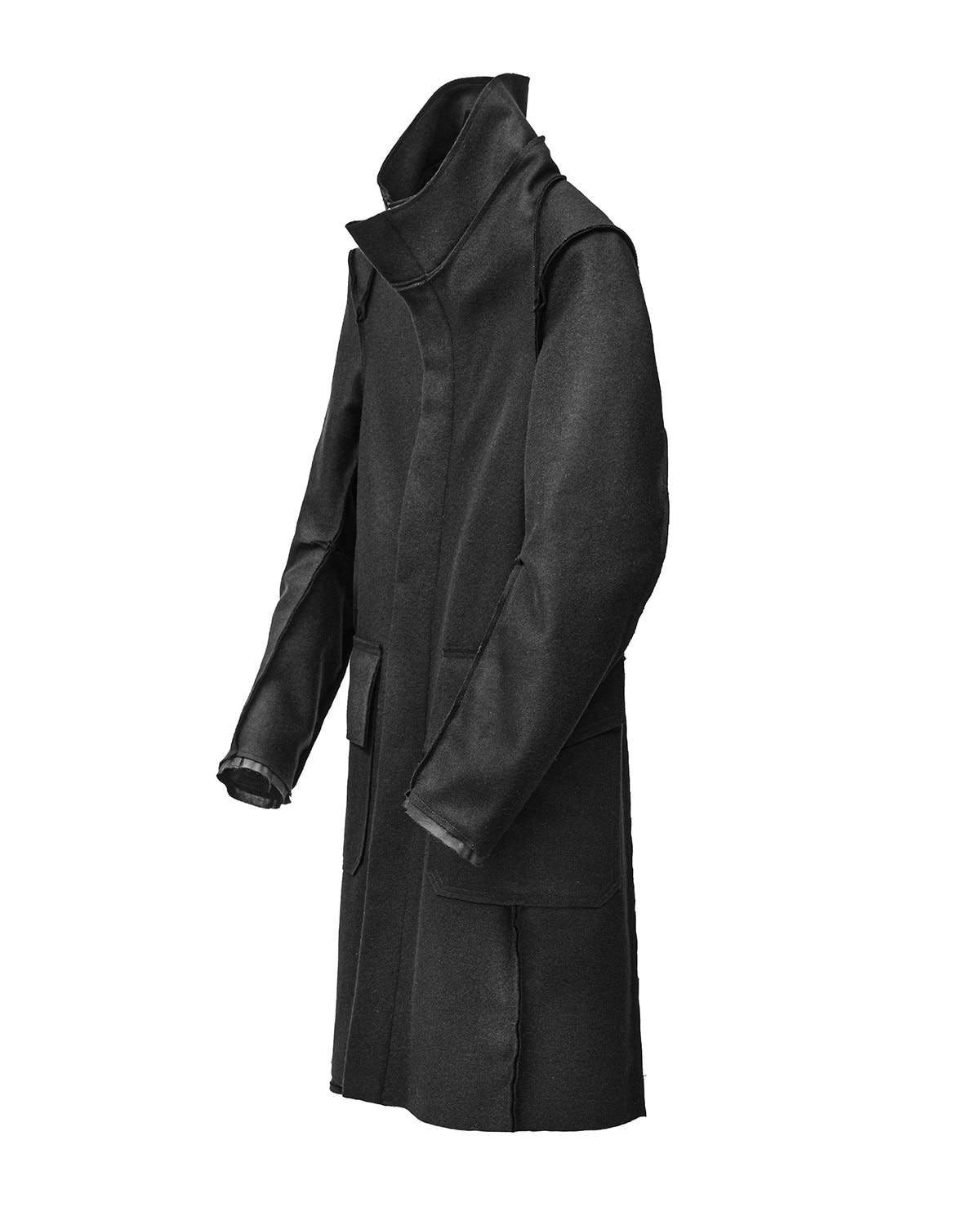 Black Wool Reversed High Neck Coat - Image 7