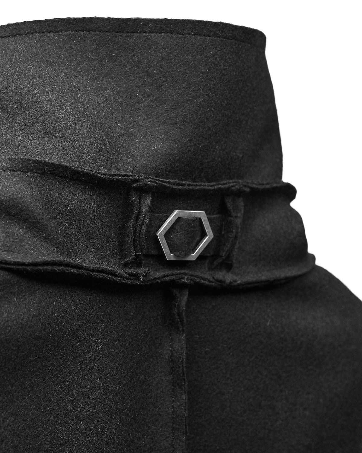 Black Wool Reversed High Neck Coat - Image 13