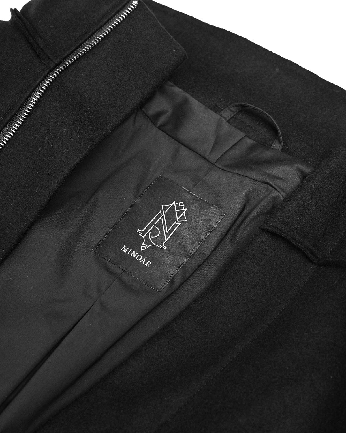 Black Wool Reversed High Neck Coat - Image 12