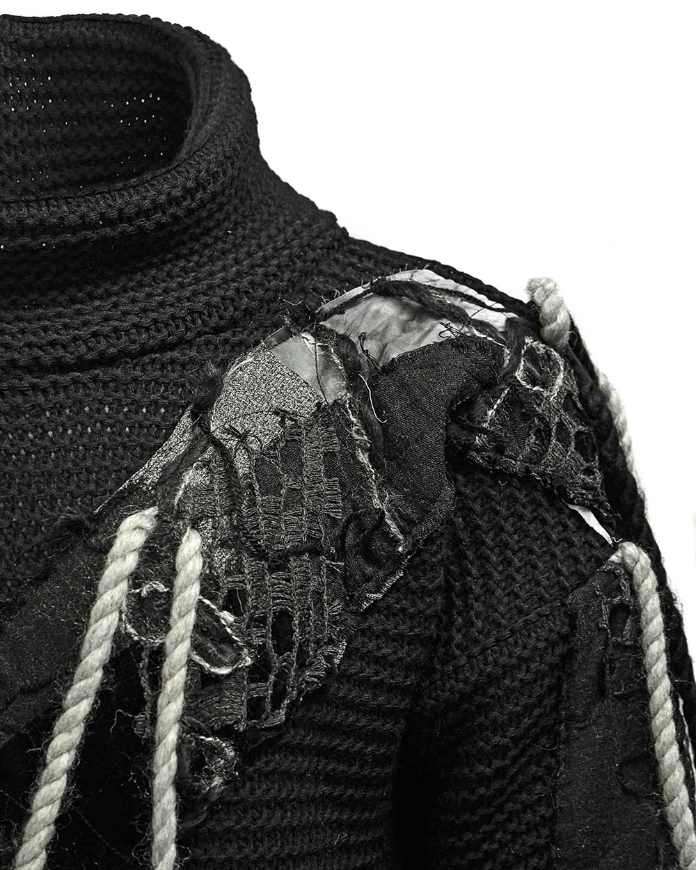 MINOAR - Phase Fiber Bond Boro Artwork Sweater, Men's black wool sweater with Fiber-Bond texture - 10