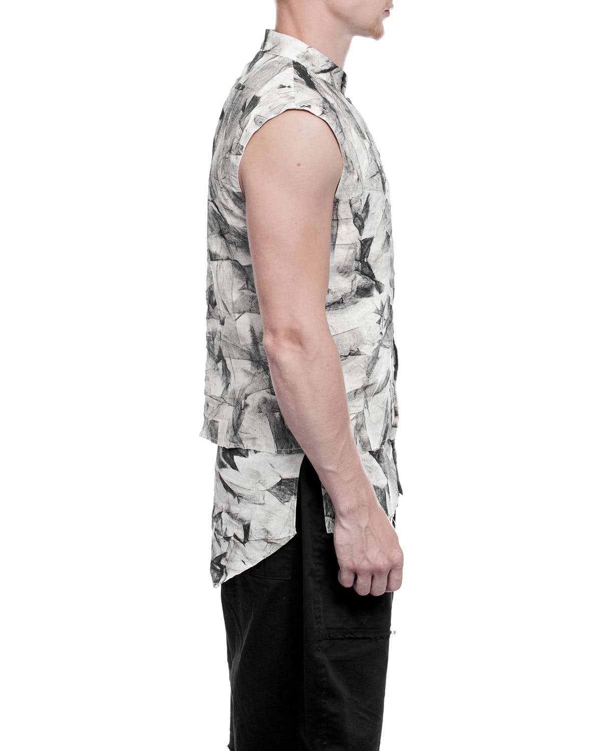 Standing Collar Sleeveless Object Dyed Shirt - Image 5