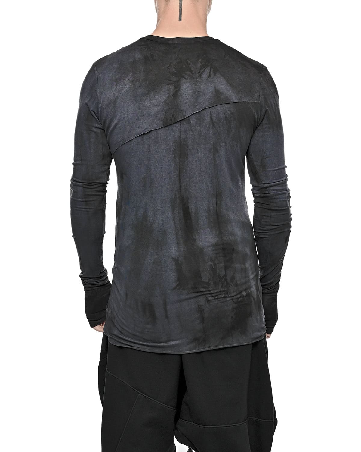 MINOAR - Nuance Dyed Slim Long Sleeve Top, Men's black cotton top with layered construction - 6