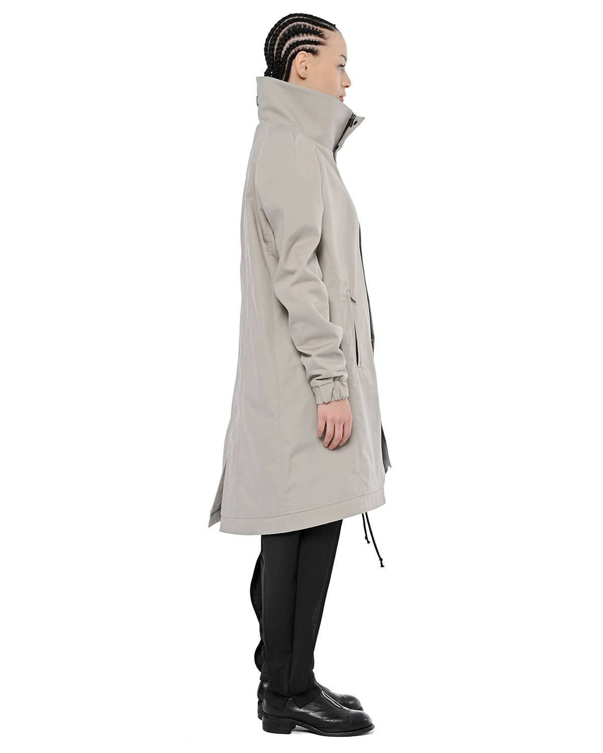 MINOAR - Ripstop High Collar Hexagon Parka, Women's beige cotton with steel hardware detail - 5