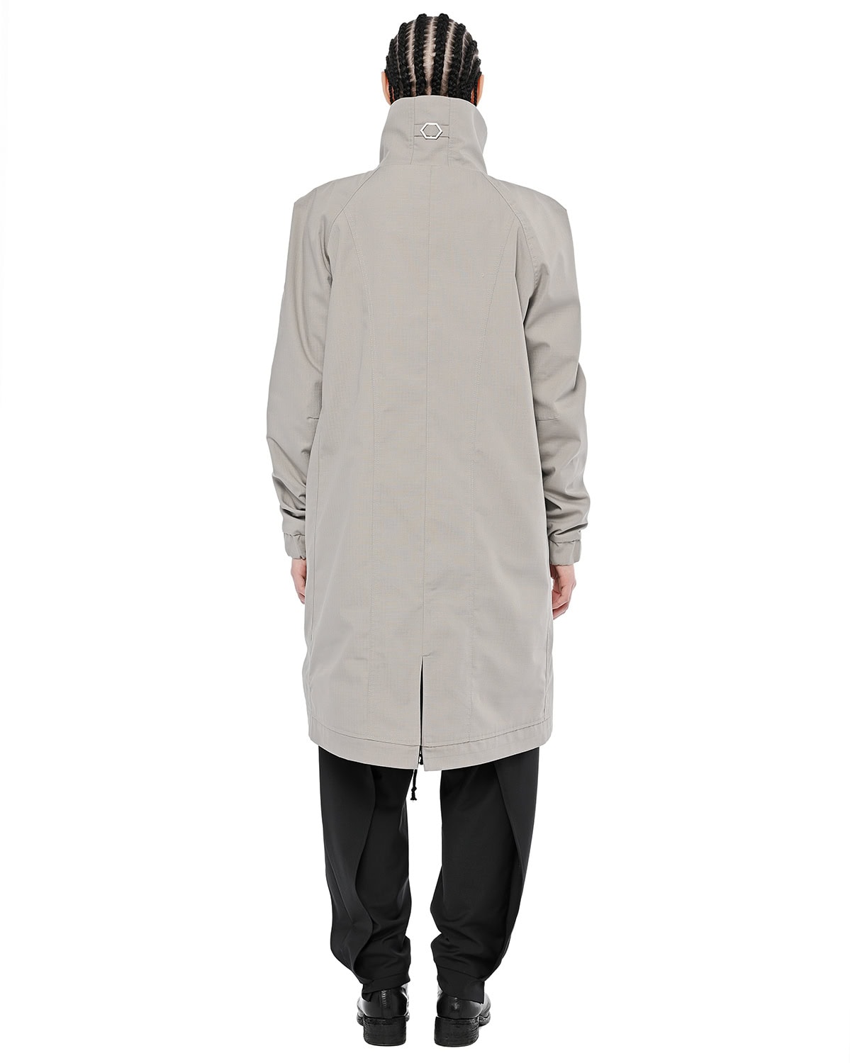 MINOAR - Ripstop High Collar Hexagon Parka, Women's beige cotton with steel hardware detail - 7