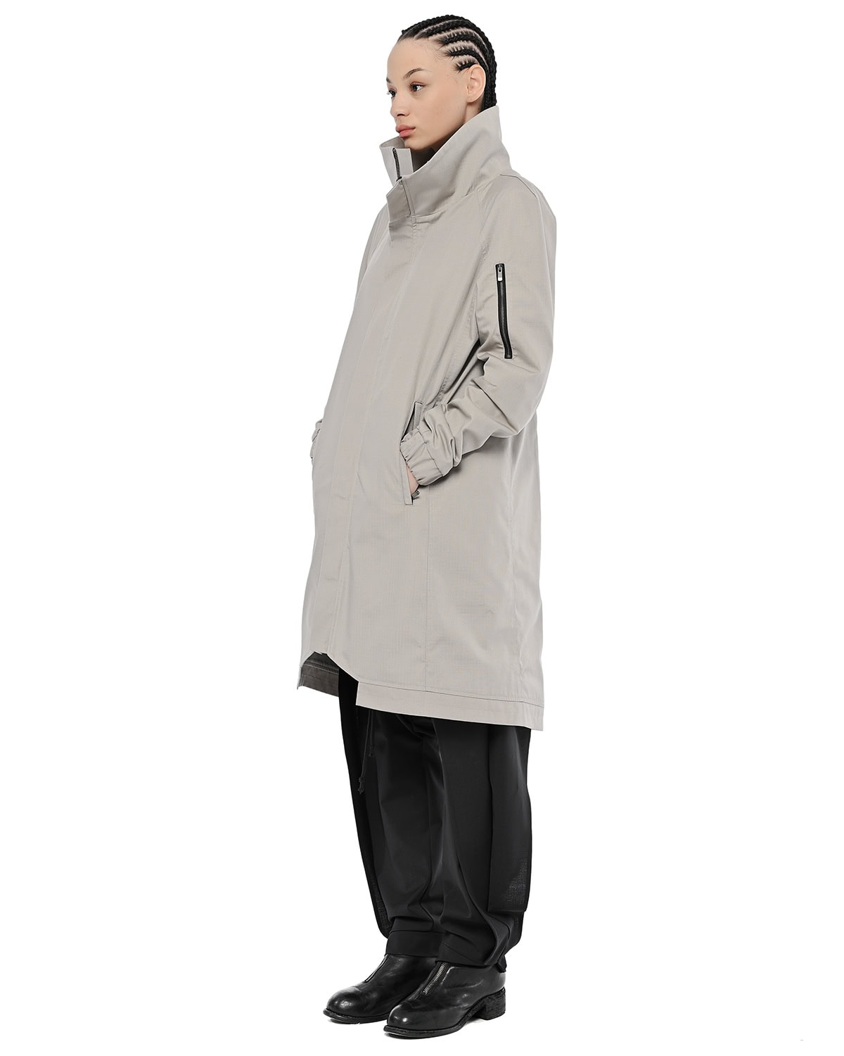 MINOAR - Ripstop High Collar Hexagon Parka, Women's beige cotton with steel hardware detail - 6