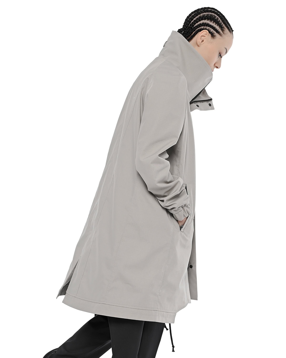 MINOAR - Ripstop High Collar Hexagon Parka, Women's beige cotton with steel hardware detail - 8