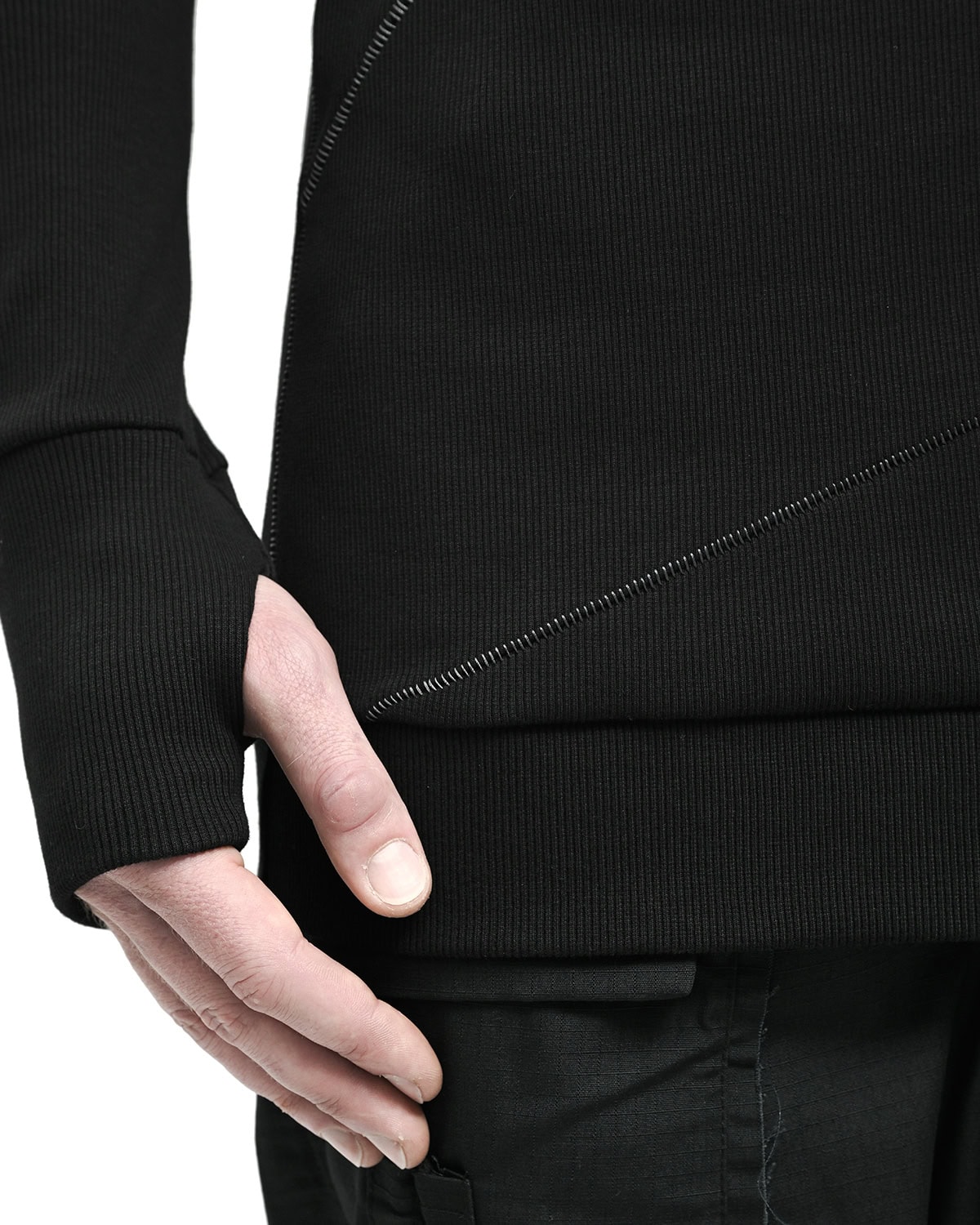 Grey Scar-Stitched Turtleneck Knit Top - Image 7