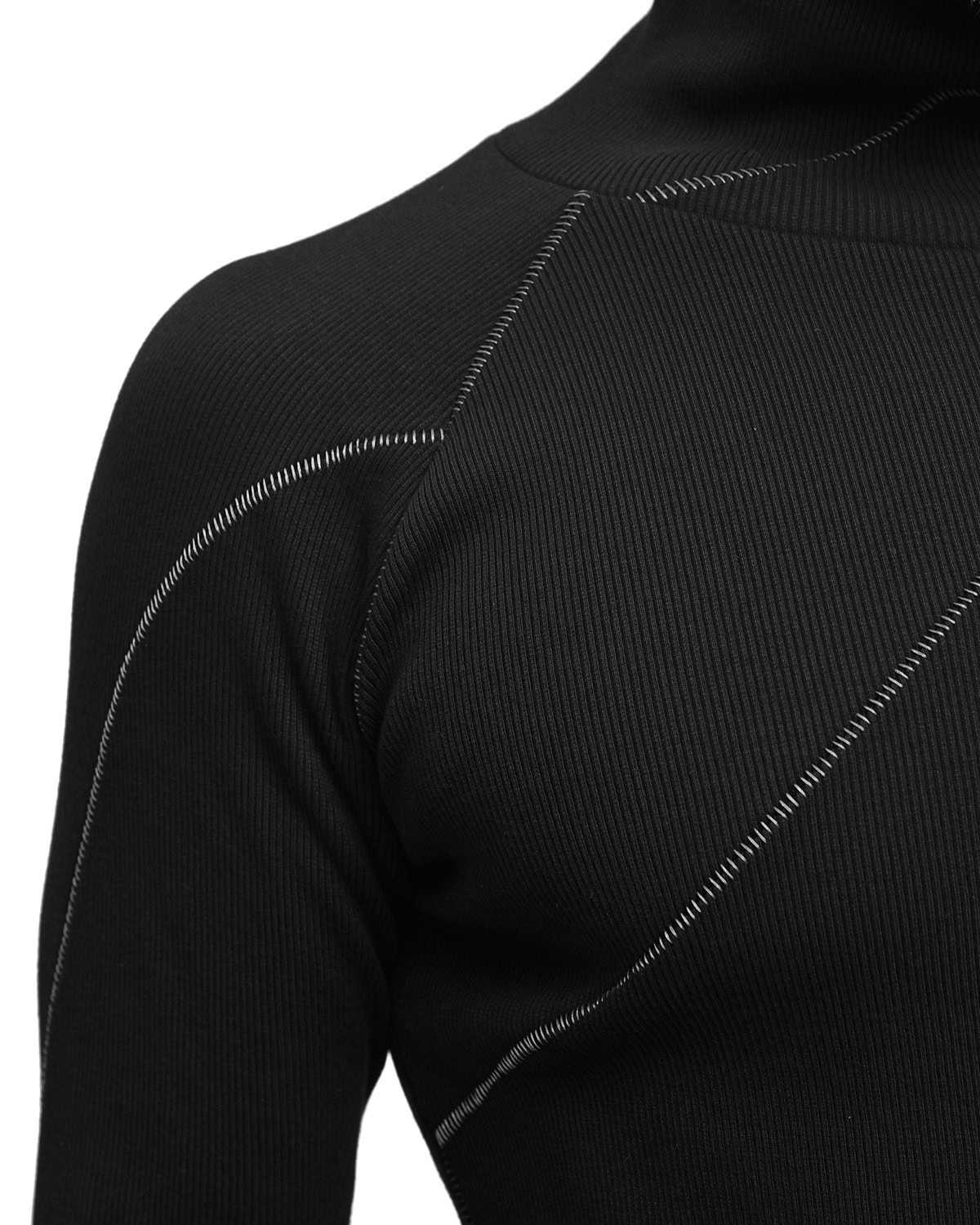 Grey Scar-Stitched Turtleneck Knit Top - Image 9
